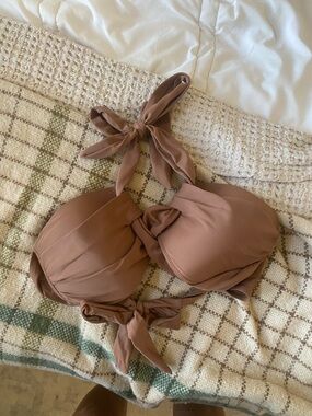 Strapless Tie-Back Bikini Top in Taupe